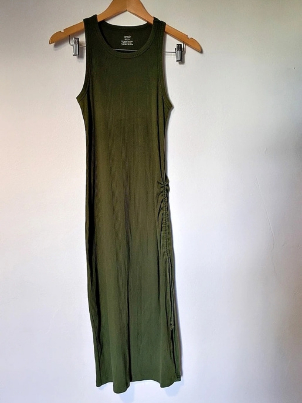 Aerie Ruched Rib Midi Dress Green XS